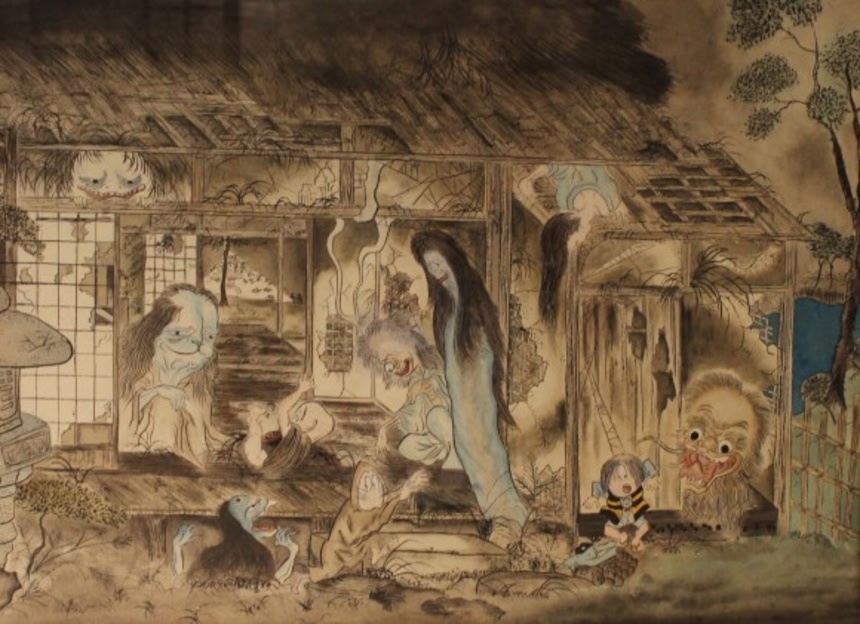 ゲゲゲの鬼太郎 日本画 アート NEKO'S MUSUME ㅤ 2024年 (700×700mm) 個人蔵 マーメイド紙に水彩 ㅤ